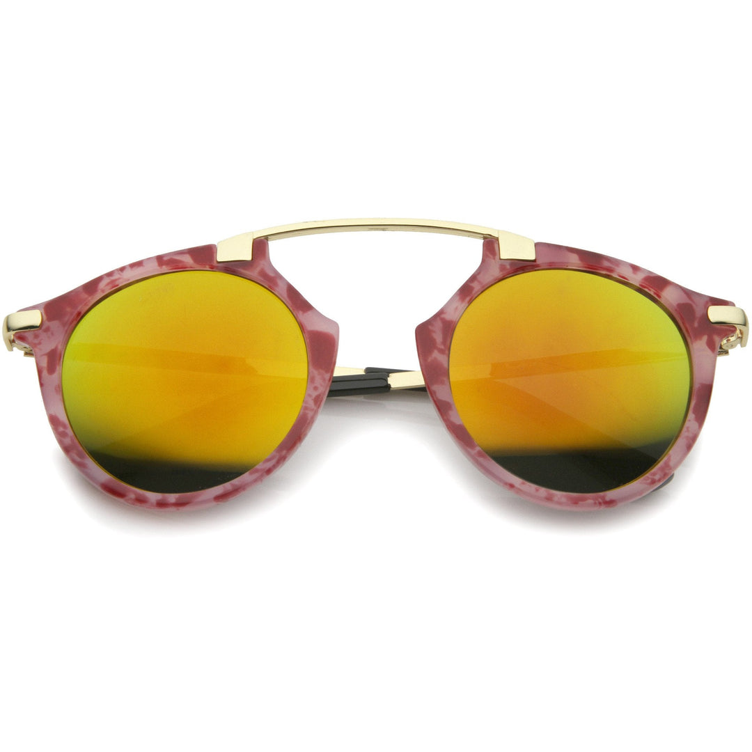 Arched Marble Pattern P3 Mirrored Lens Round Sunglasses A218