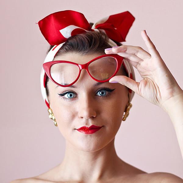 1950s Vintage Mod Cat Eye Clear Lens Glasses 8435