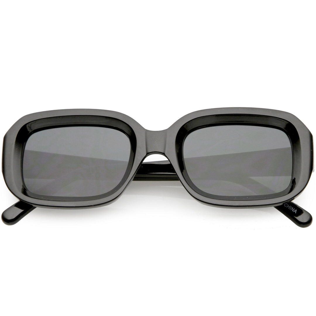 Artistic Retro Modern Deep Rectangle Block Flat Lens Sunglasses