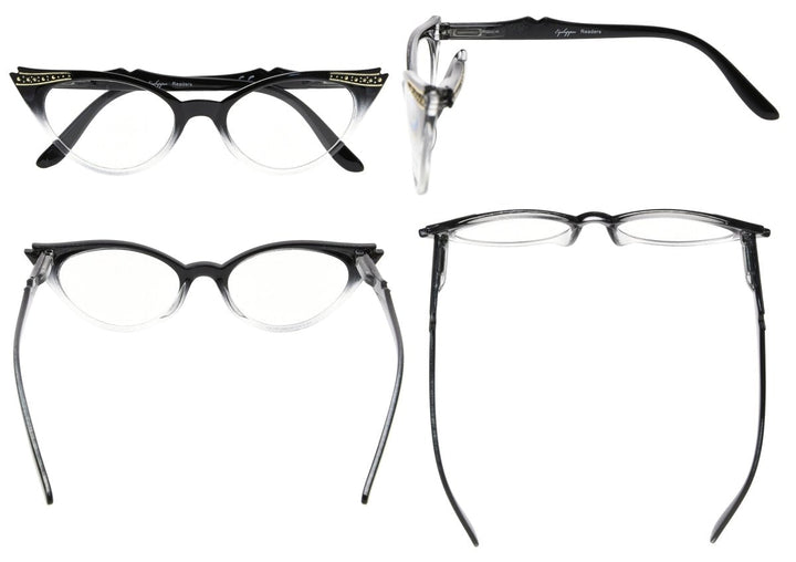 3 Pack Cat Eye Reading Glasses Include Sunglasses R914