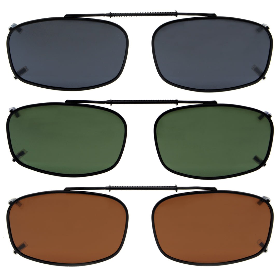 3 Pack Clip on Polarized Sunglasses C62 (52MMx32MM)
