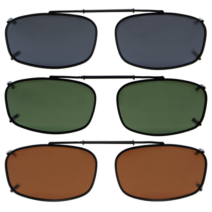 3 Pack Clip on Polarized Sunglasses C62 (52MMx32MM)