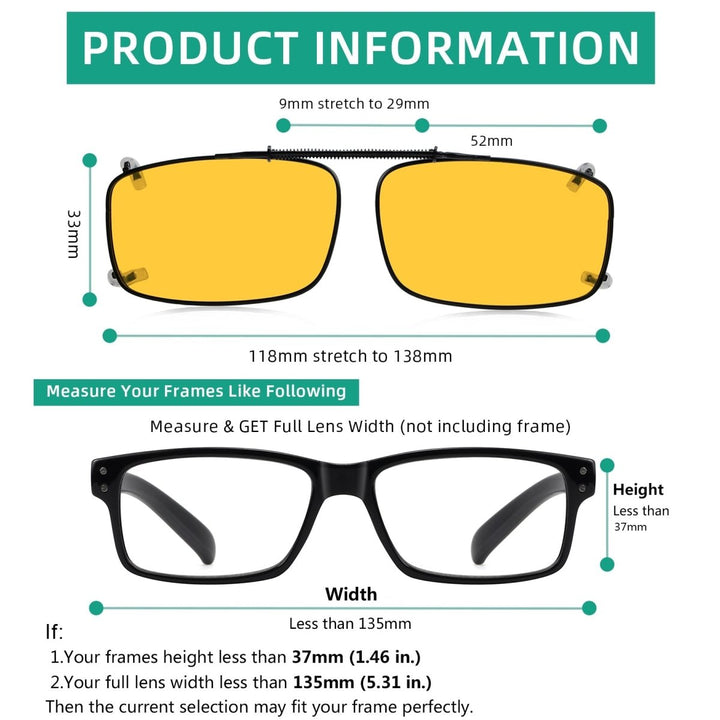 3 Pack Clip on Polarized Night Vision Driving Glasses C63 (52MMx33MM)