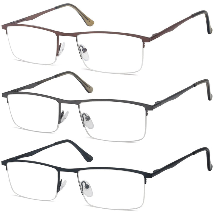 3 Pack Half-Rim Metal Frame Reading Glasses