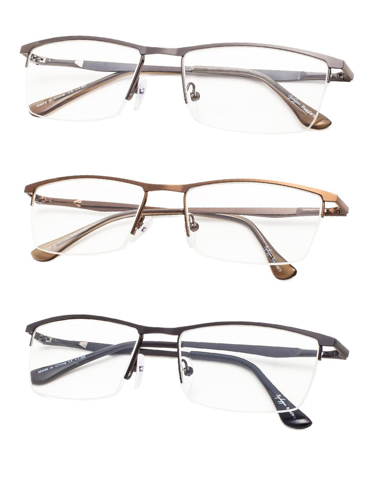 3 Pack Half-Rim Metal Frame Reading Glasses