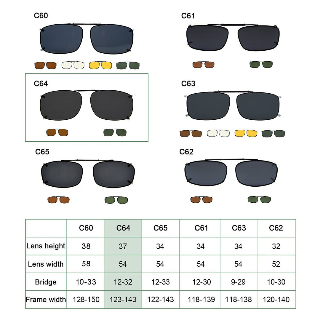 3 Pack Retro Clip on Sunglasses Polarized C64 (54MMx37MM)