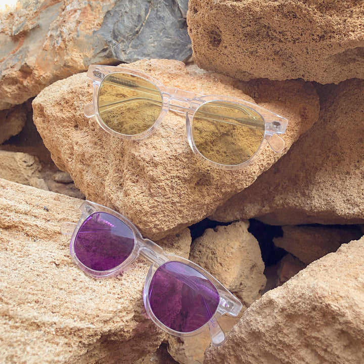 Clear Acetate Square Sunglasses with Colored Lenses - Benson