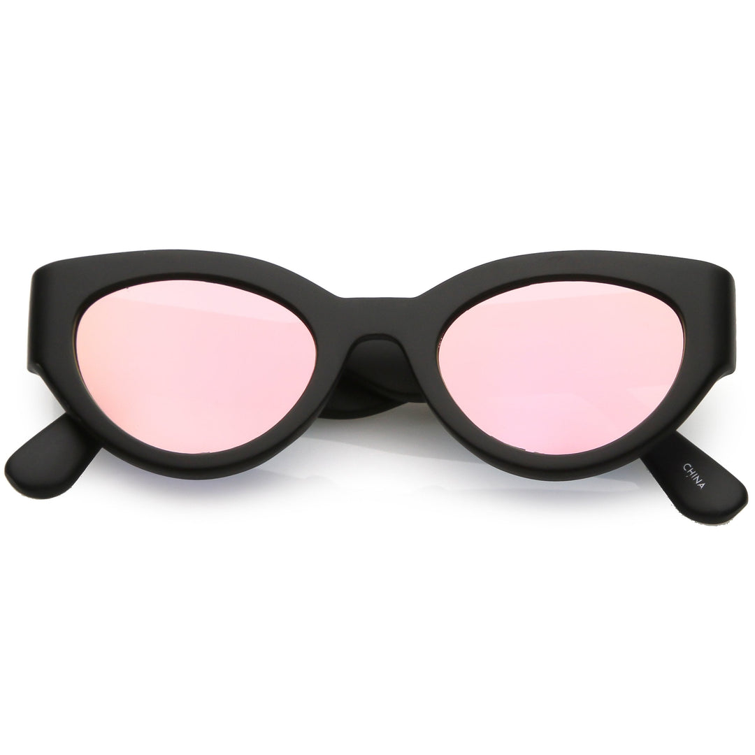 Bold Retro Fashion Oval Mirrored Flat Lens Sunglasses