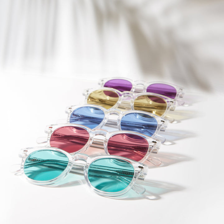 Clear Acetate Square Sunglasses with Colored Lenses - Benson