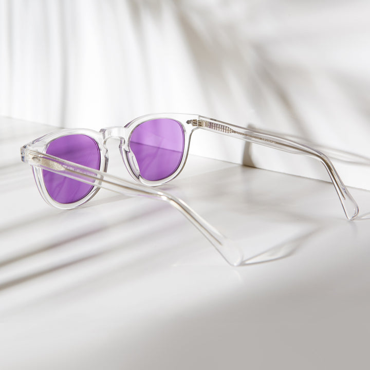 Clear Acetate Square Sunglasses with Colored Lenses - Benson