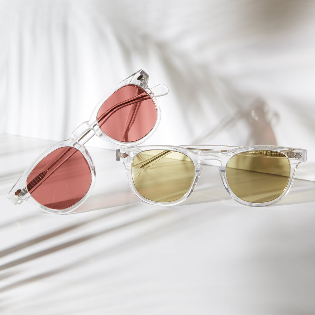 Clear Acetate Square Sunglasses with Colored Lenses - Benson