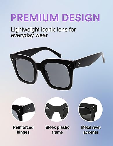 Bold Oversize Square Horned Rim Flat Lens Sunglasses