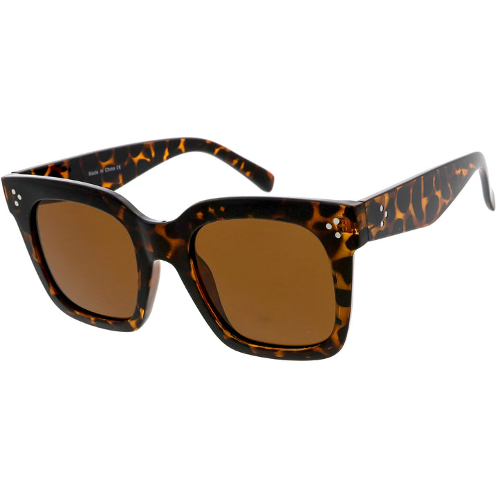 Bold Oversize Square Horned Rim Flat Lens Sunglasses