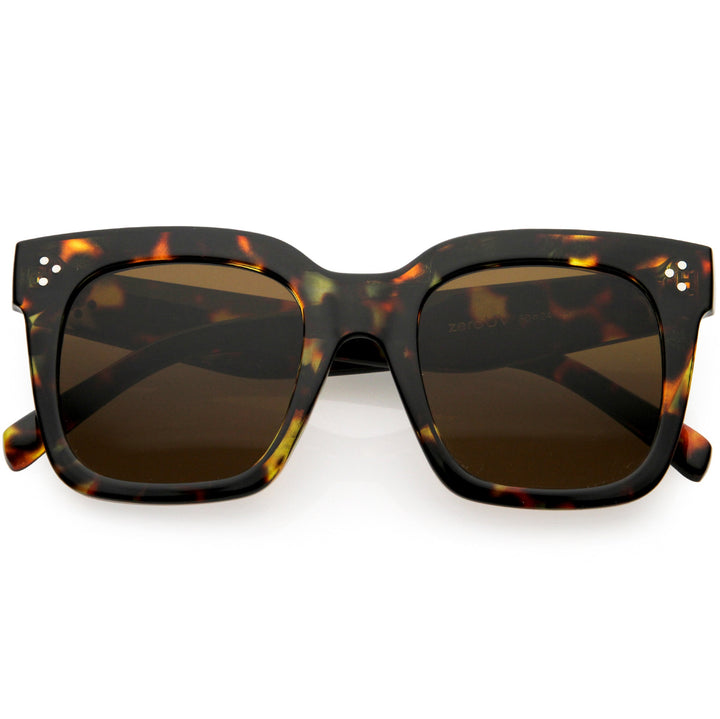 Bold Oversize Square Horned Rim Flat Lens Sunglasses
