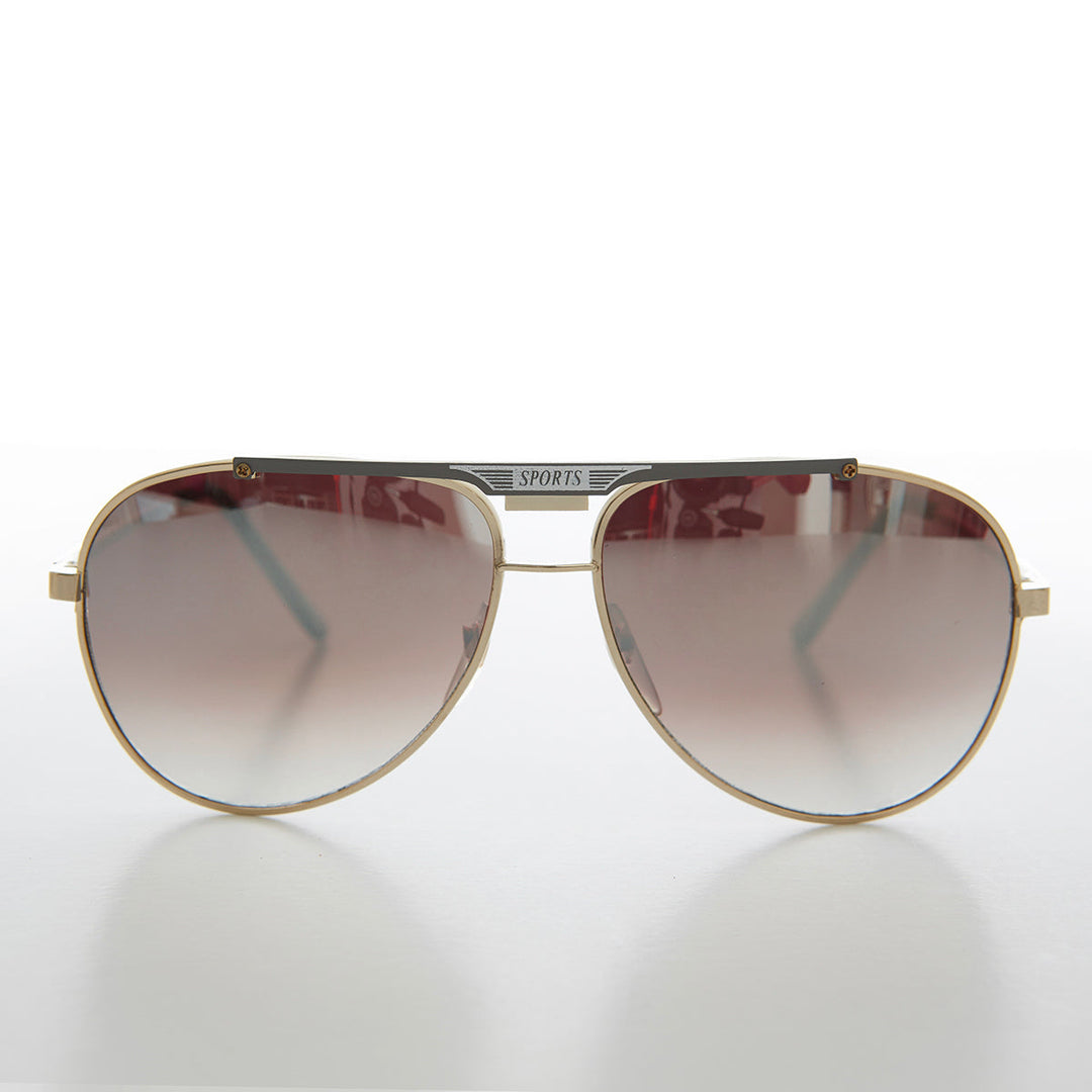 Gold Aviator Sunglasses with Sports Brow Bar - Becker