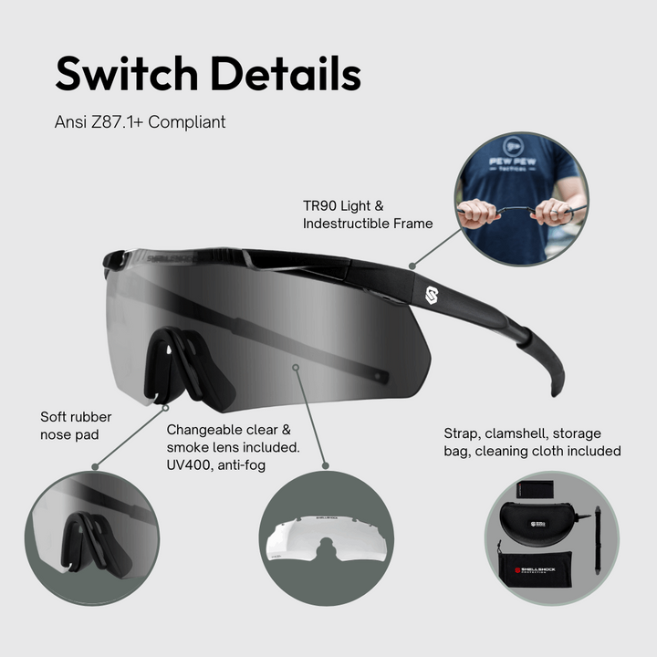SWITCH™ Z87+ Ballistic Glasses - Changeable Lenses