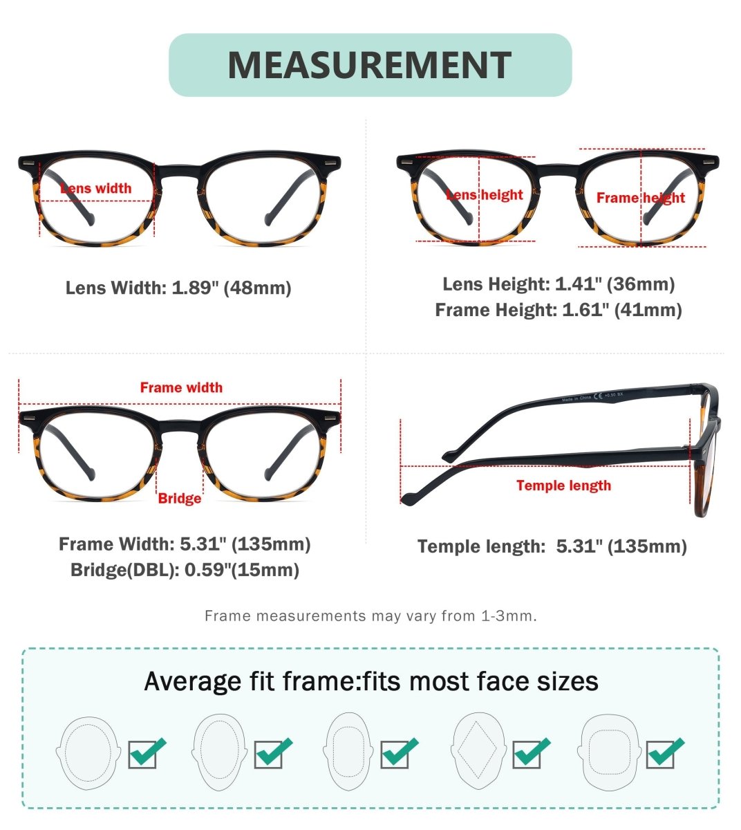 Reading Glasses with Different Strength for Each Eye PR001 (Must Buy Both Eyes)