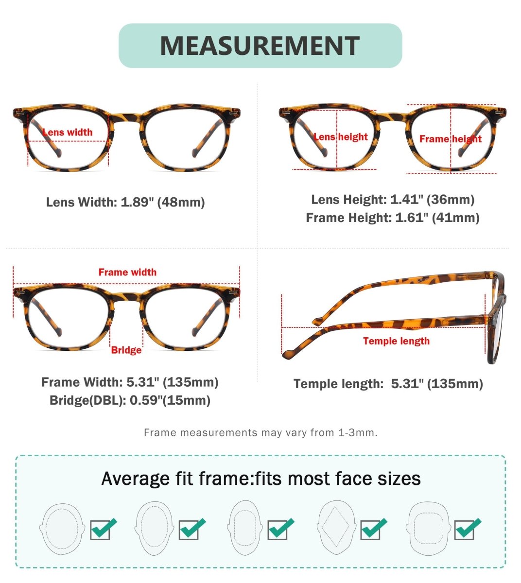 Reading Glasses with Different Strength for Each Eye PR001-DEMI (Must Buy Both Eyes)
