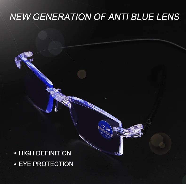 4-Pack Men's Rectangular Rimless Blue Light Blocking Reading Glasses