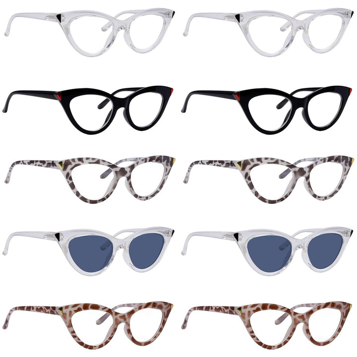 10 Pack Cat Eye Reading Glasses with Spring Hinges