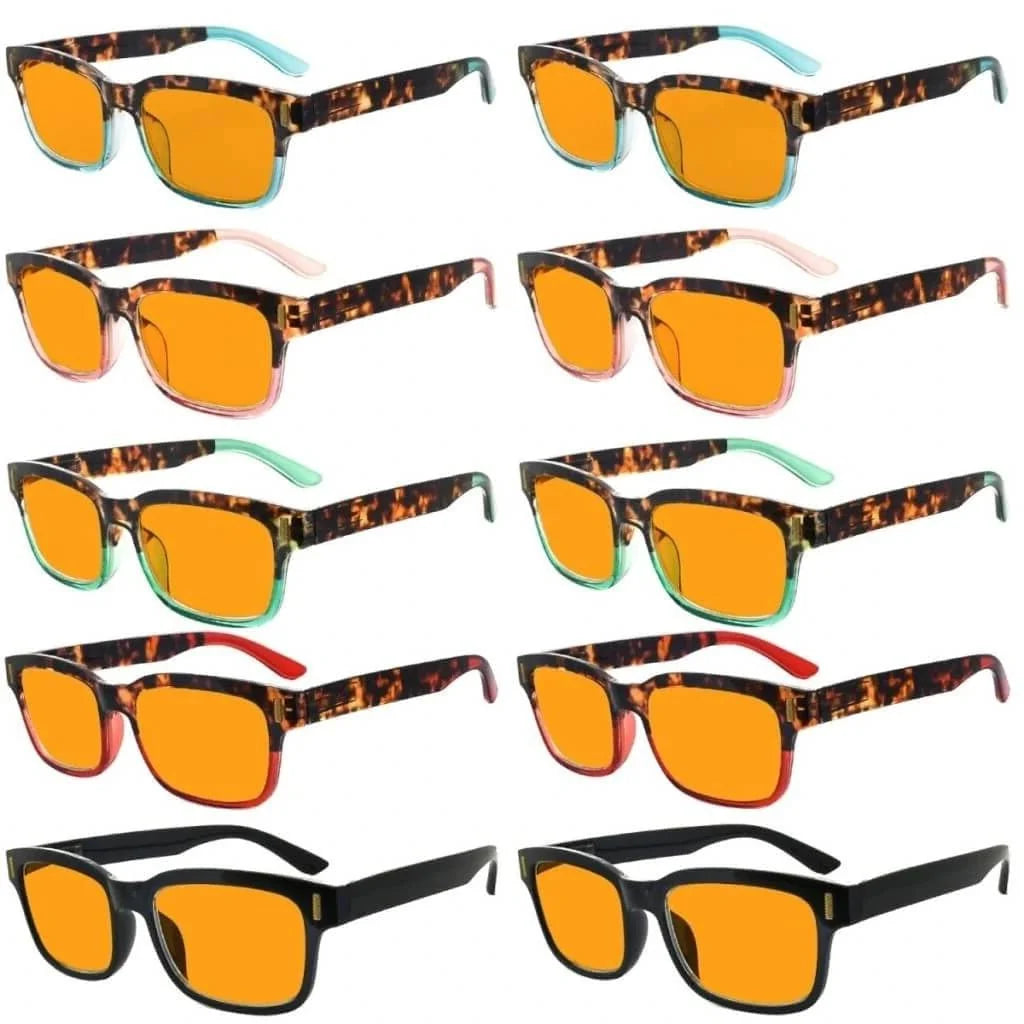 10 Pack Orange Tinted Stylish Blue Light Blocking Reading Glasses DSRT1802