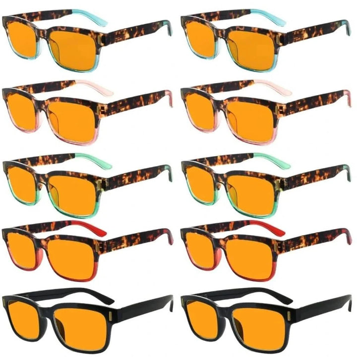 10 Pack Orange Tinted Stylish Blue Light Blocking Reading Glasses DSRT1802