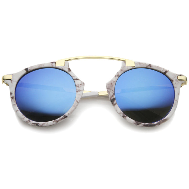 Arched Marble Pattern P3 Mirrored Lens Round Sunglasses A218