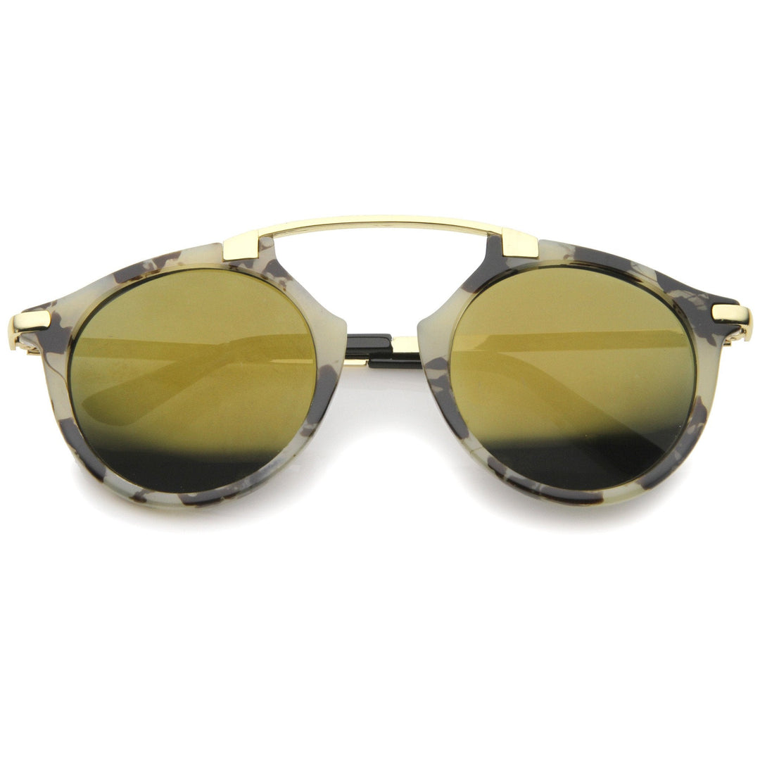 Arched Marble Pattern P3 Mirrored Lens Round Sunglasses A218