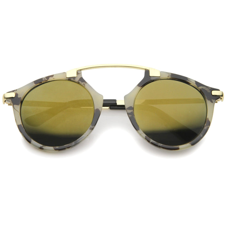 Arched Marble Pattern P3 Mirrored Lens Round Sunglasses A218