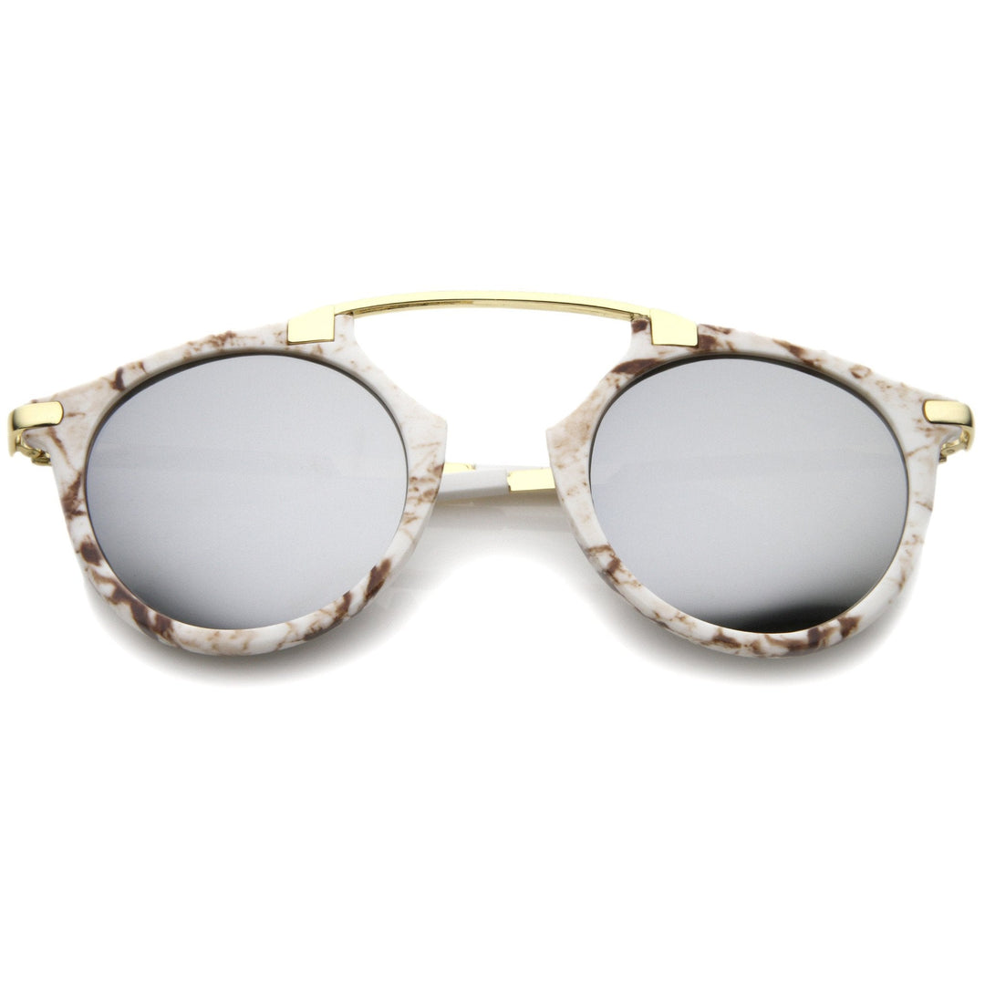 Arched Marble Pattern P3 Mirrored Lens Round Sunglasses A218