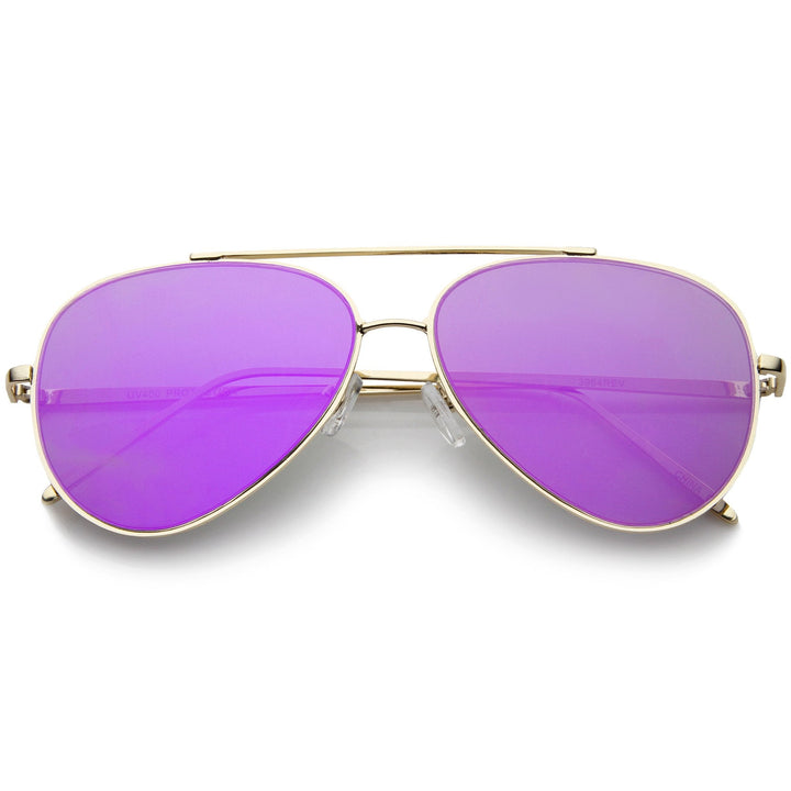 Retro Modern Mirrored Flat Lens Metal Aviator Sunglasses A318