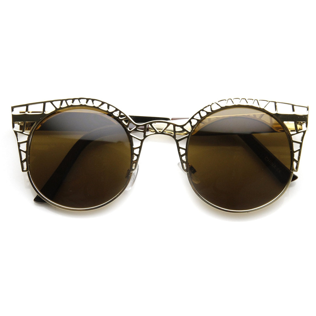 Women's Indie Round Metal Laser Cut Mesh Cat Eye 9432