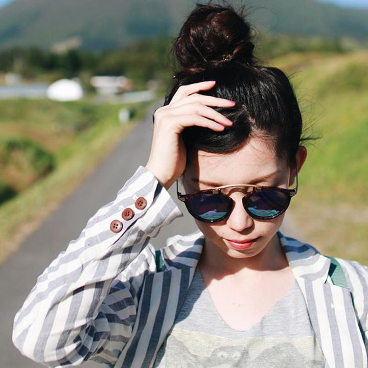 Arched Marble Pattern P3 Mirrored Lens Round Sunglasses A218