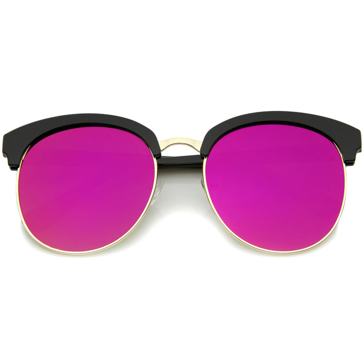 Women's Oversize Round Half Frame Flash Lens Sunglasses A388