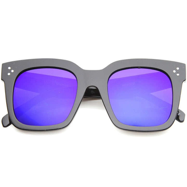 Bold Oversize Flat Mirror Lens Square Frame Horn Rimmed Sunglasses 50mm - A100