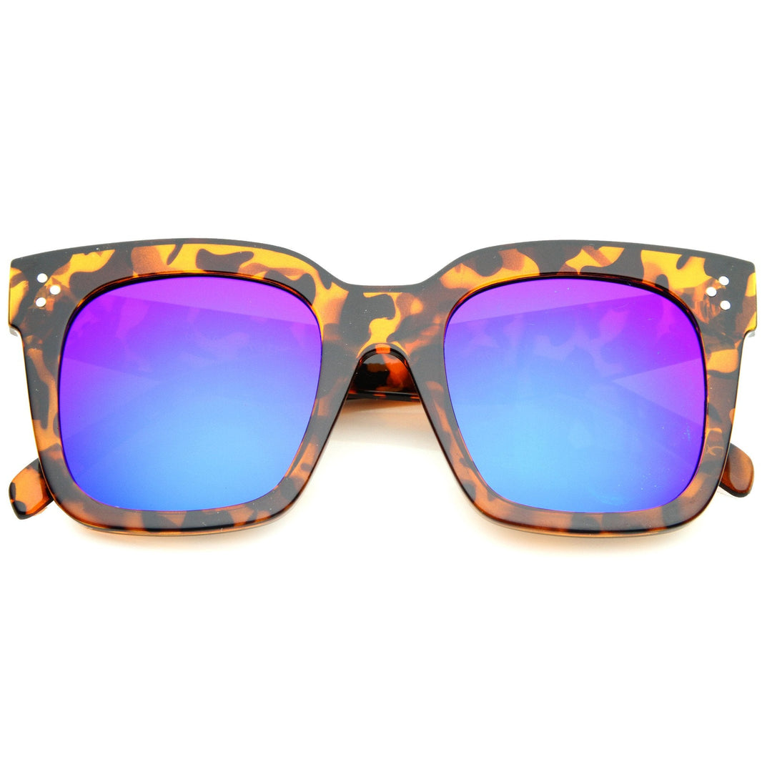 Bold Oversize Flat Mirror Lens Square Frame Horn Rimmed Sunglasses 50mm - A100