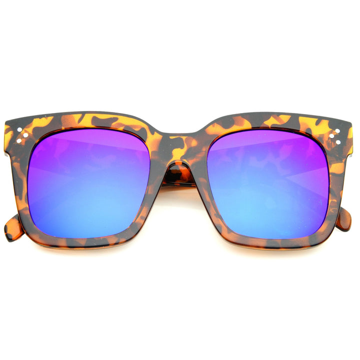Bold Oversize Flat Mirror Lens Square Frame Horn Rimmed Sunglasses 50mm - A100