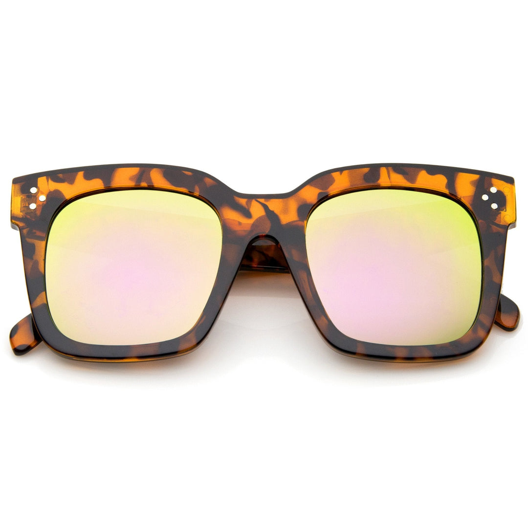 Bold Oversize Flat Mirror Lens Square Frame Horn Rimmed Sunglasses 50mm - A100