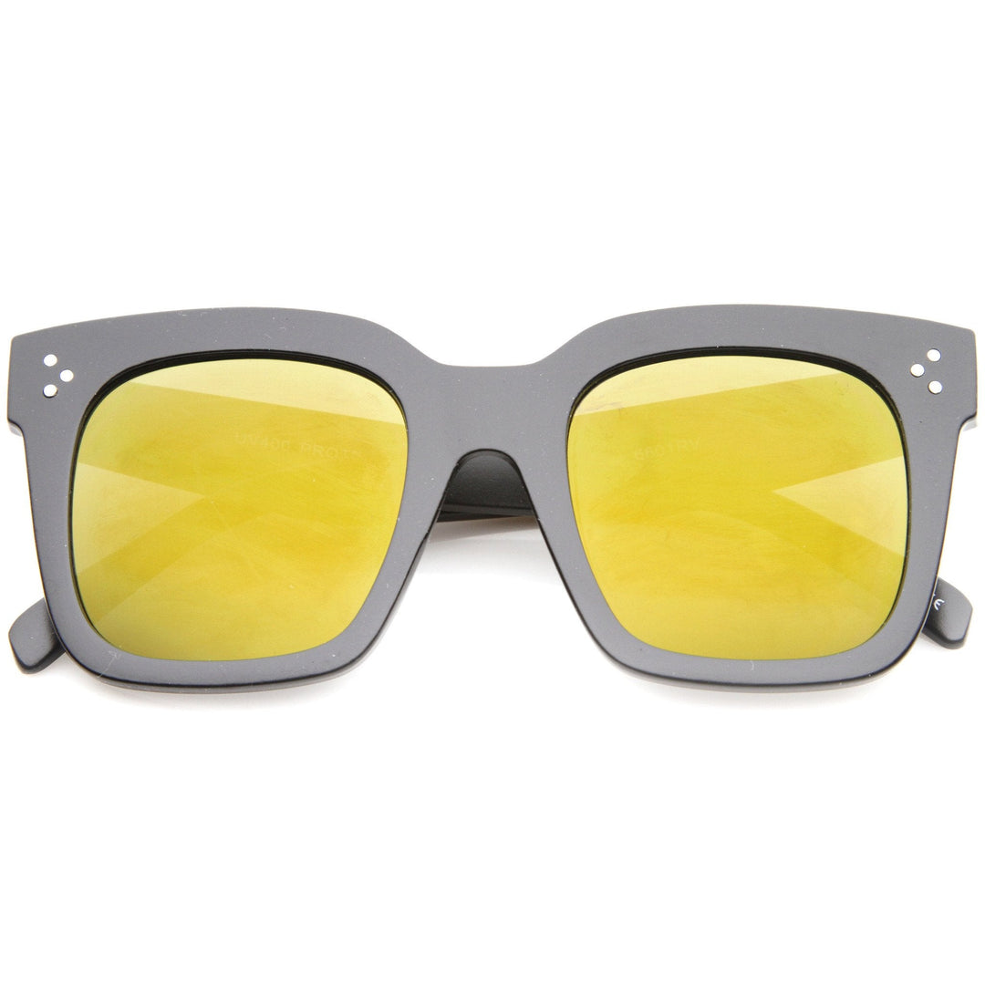 Bold Oversize Flat Mirror Lens Square Frame Horn Rimmed Sunglasses 50mm - A100