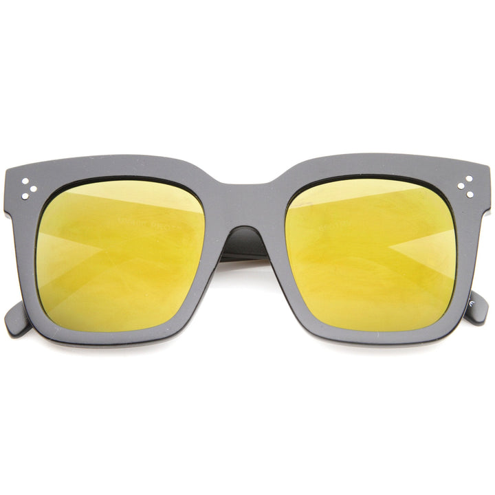 Bold Oversize Flat Mirror Lens Square Frame Horn Rimmed Sunglasses 50mm - A100