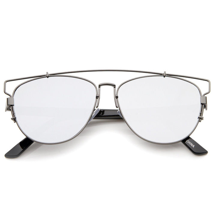 Modern Metal Crossbar Mirrored Lens Flat Front Sunglasses A145