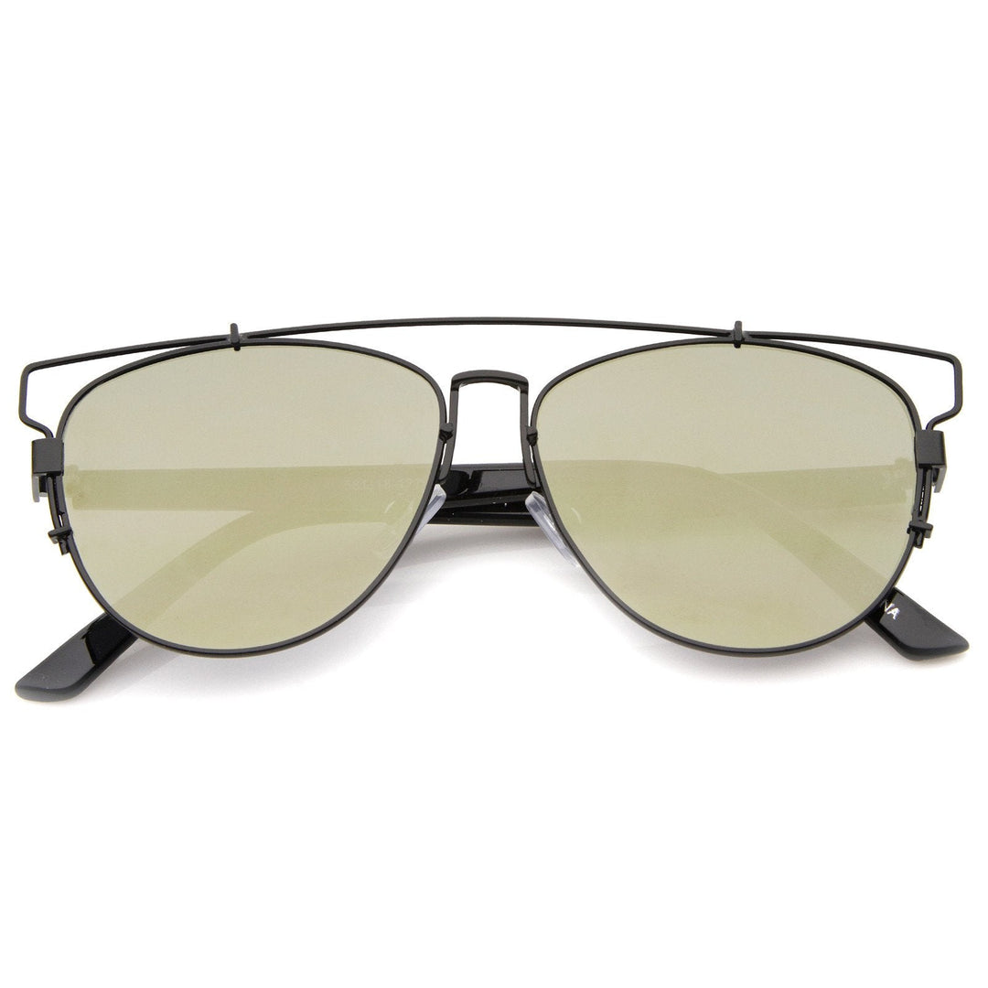 Modern Metal Crossbar Mirrored Lens Flat Front Sunglasses A145