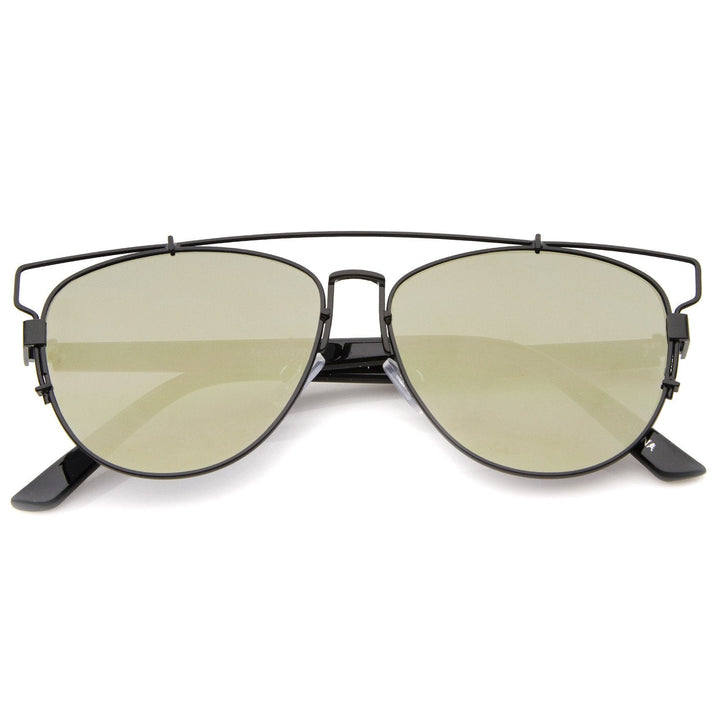 Modern Metal Crossbar Mirrored Lens Flat Front Sunglasses A145