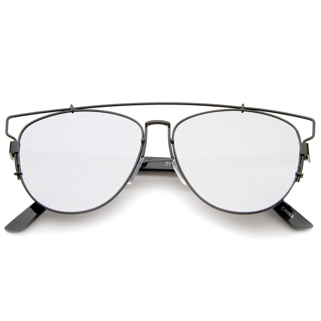 Modern Metal Crossbar Mirrored Lens Flat Front Sunglasses A145