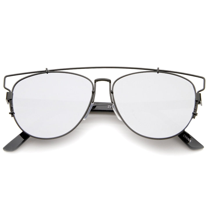 Modern Metal Crossbar Mirrored Lens Flat Front Sunglasses A145