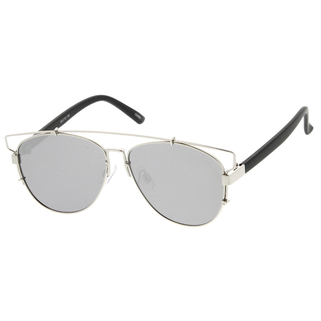 Modern Metal Crossbar Mirrored Lens Flat Front Sunglasses A145