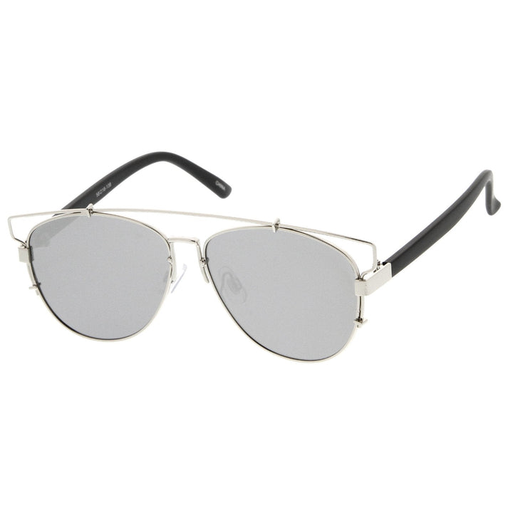 Modern Metal Crossbar Mirrored Lens Flat Front Sunglasses A145