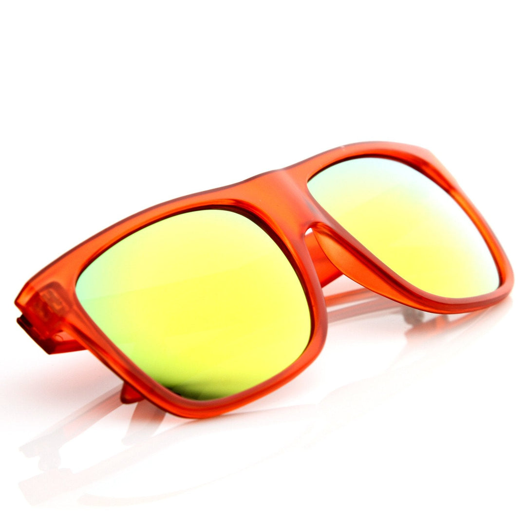 Frosted Retro Flat Top Candy Color Mirrored Lens Sunglasses 8610