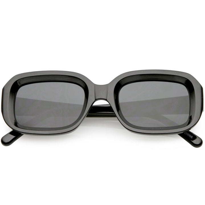 Artistic Retro Modern Deep Rectangle Block Flat Lens Sunglasses