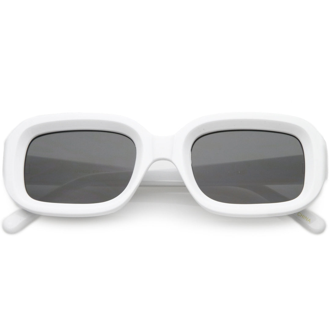 Artistic Retro Modern Deep Rectangle Block Flat Lens Sunglasses